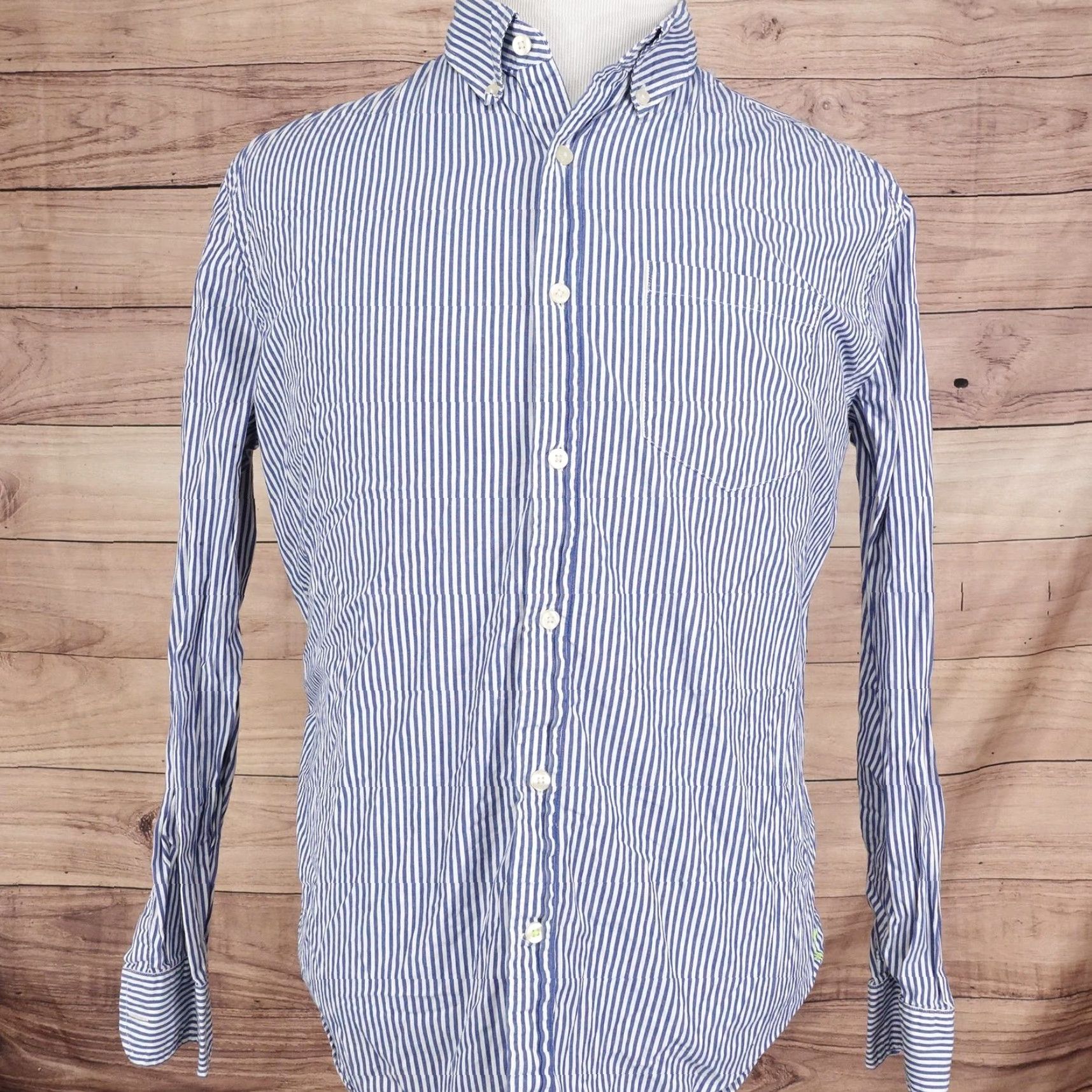 American Eagle Outfitters American Eagle Shirt Mens Large Blue Stripe Long Sleeve Button Down Athletic Fit Size US L / EU 52-54 / 3 - 3 Thumbnail