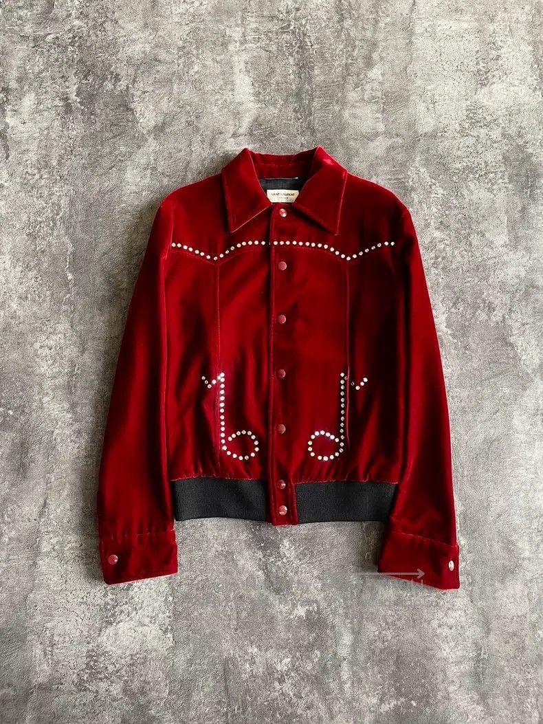 Saint Laurent Paris Saint Laurent Paris Red Velvet Sequin Note Jacket Size US XS / EU 42 / 0 - 2 Thumbnail