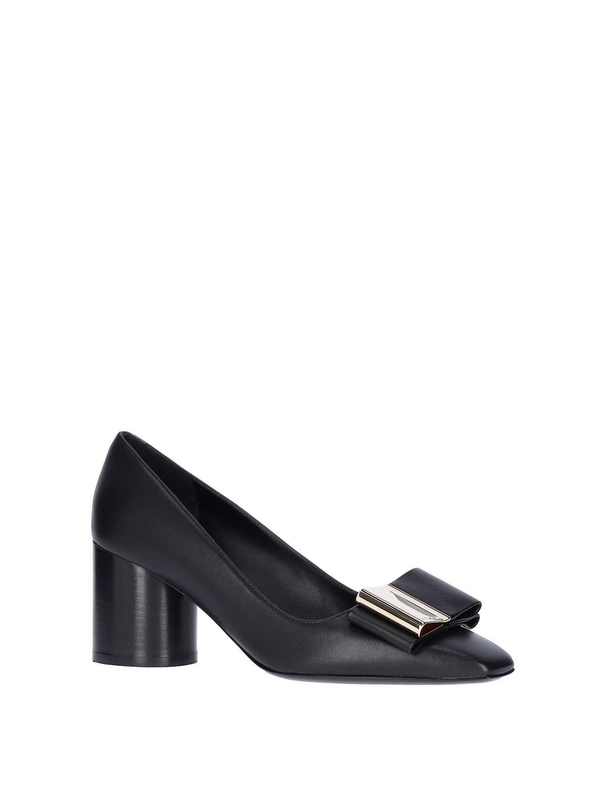 Salvatore Ferragamo o1s1rm0526 Lena 60 Leather Pumps in Black Size US 7 / IT 37 - 2 Thumbnail