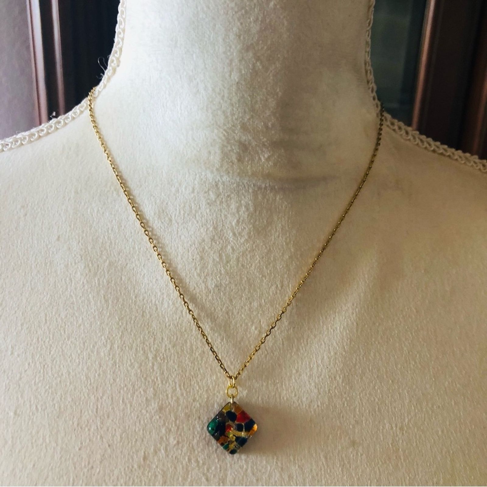 Handmade Hand crafted stained glass art pendant on chain necklace Size ONE SIZE - 5 Thumbnail