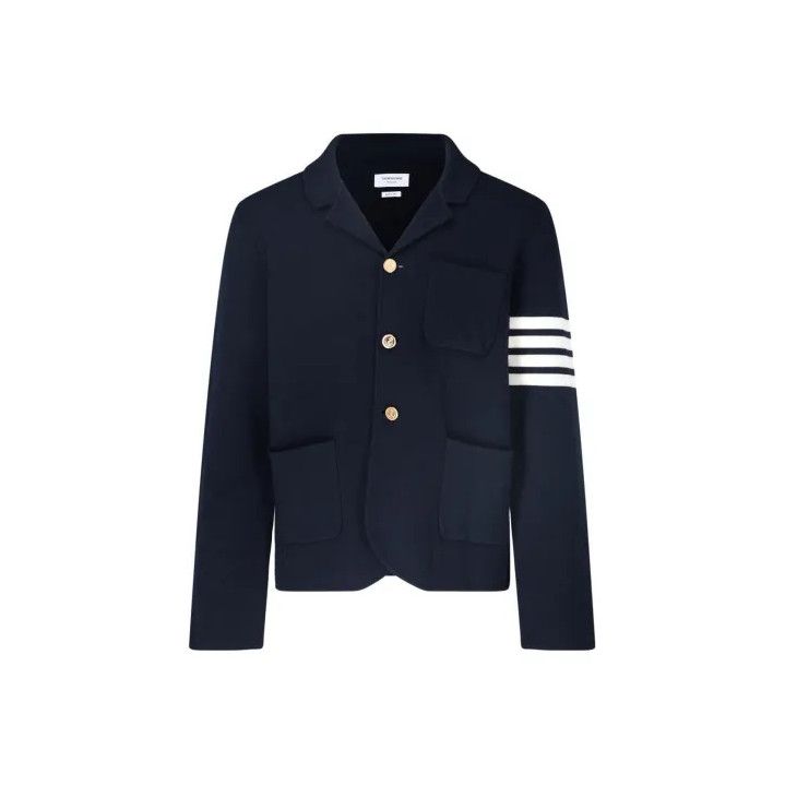 Thom Browne Thom Browne Navy Wool Jacket with Stripe Detail Size US S / EU 44-46 / 1 - 1 Thumbnail