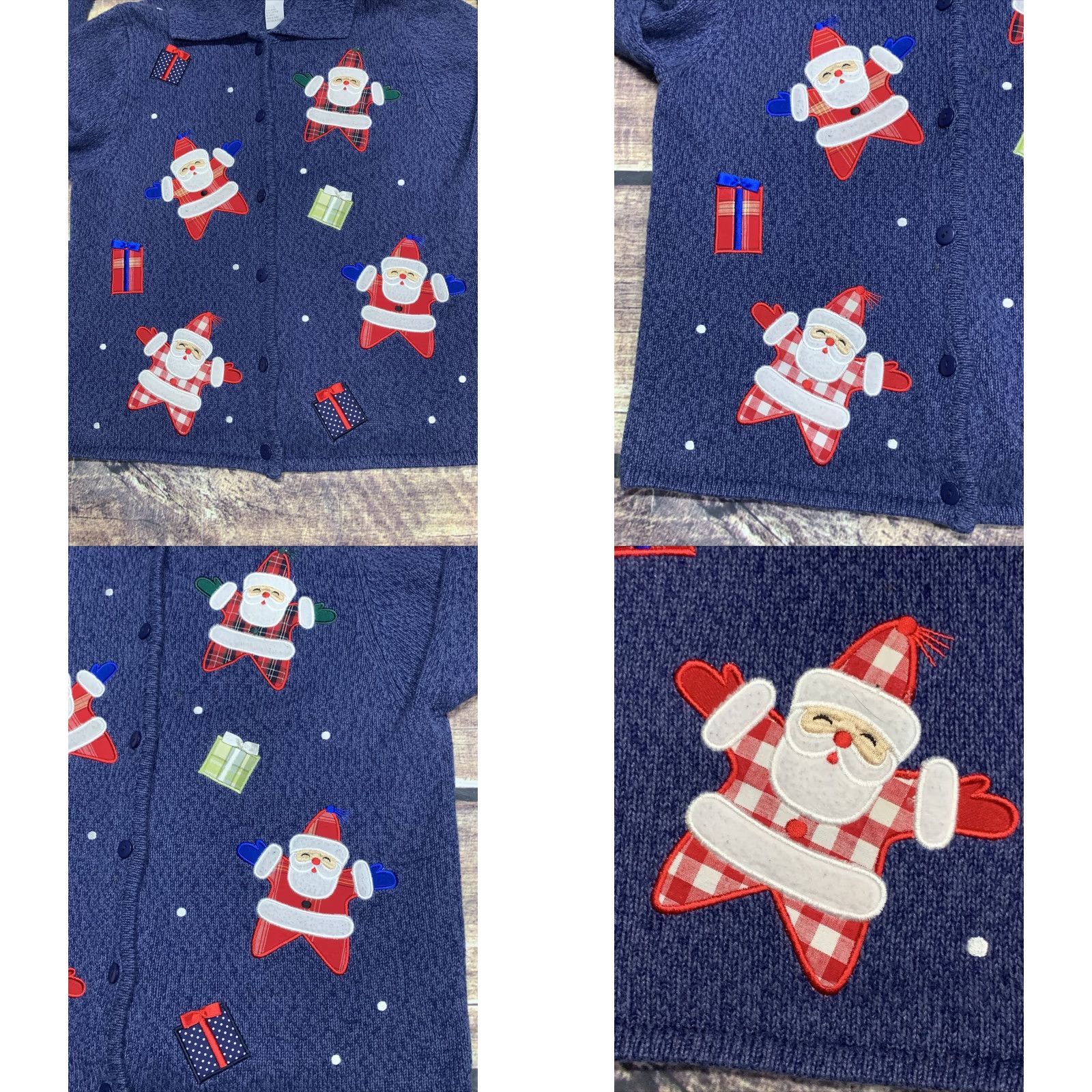 Vintage Dressbarn Ugly Christmas Sweater Cardigan Womens Large Blue Santa Claus Presents Holiday Knit Dress/Plus Size Mens? Size L / US 10 / IT 46 - 8 Thumbnail