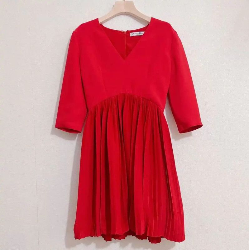 Dior Dior Red Pleated Dress for Women in Size M 0089 Size M / US 6-8 / IT 42-44 - 1 Thumbnail