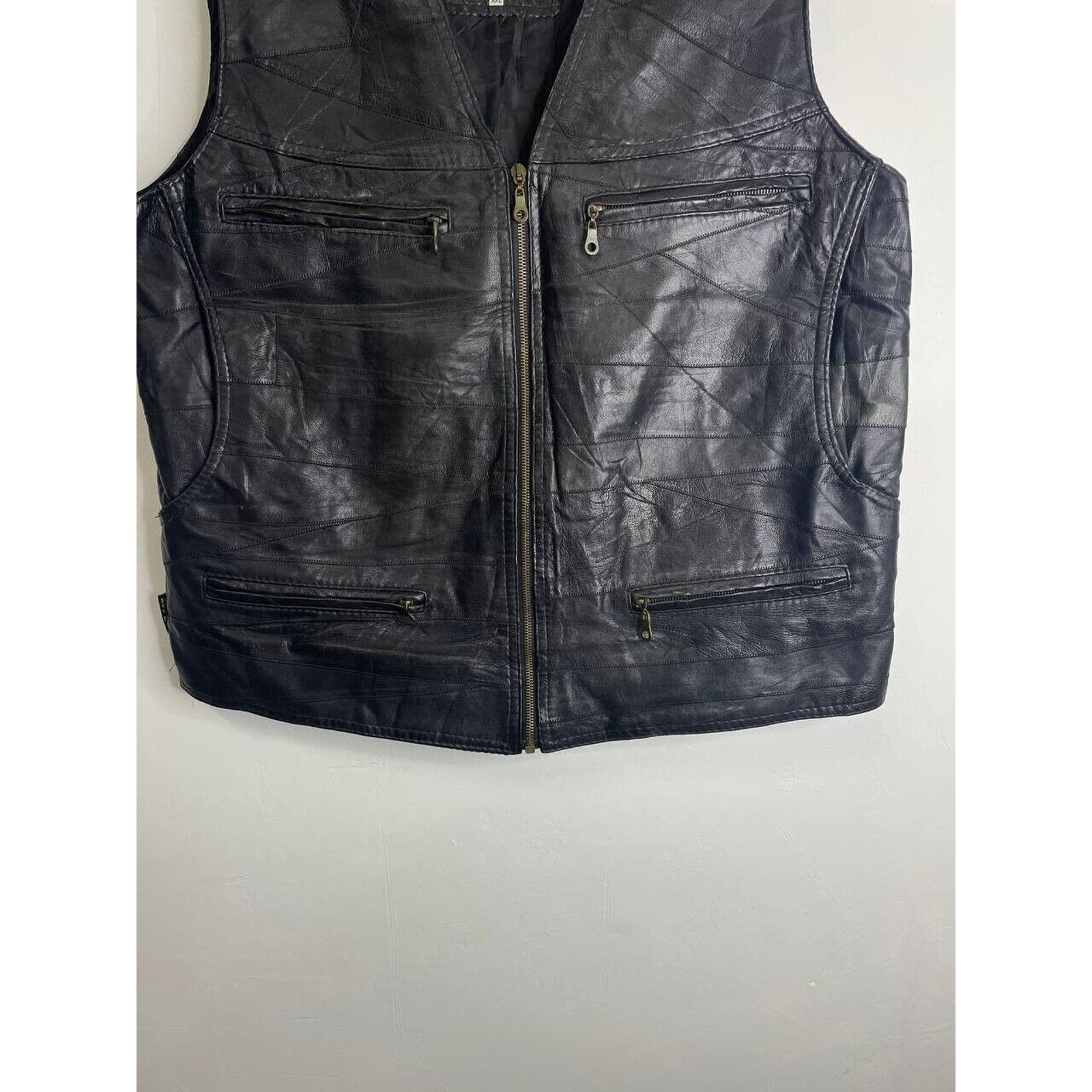 Vintage Vintage Black Leather Biker Vest Utility Pockets Size US XL / EU 56 / 4 - 3 Thumbnail