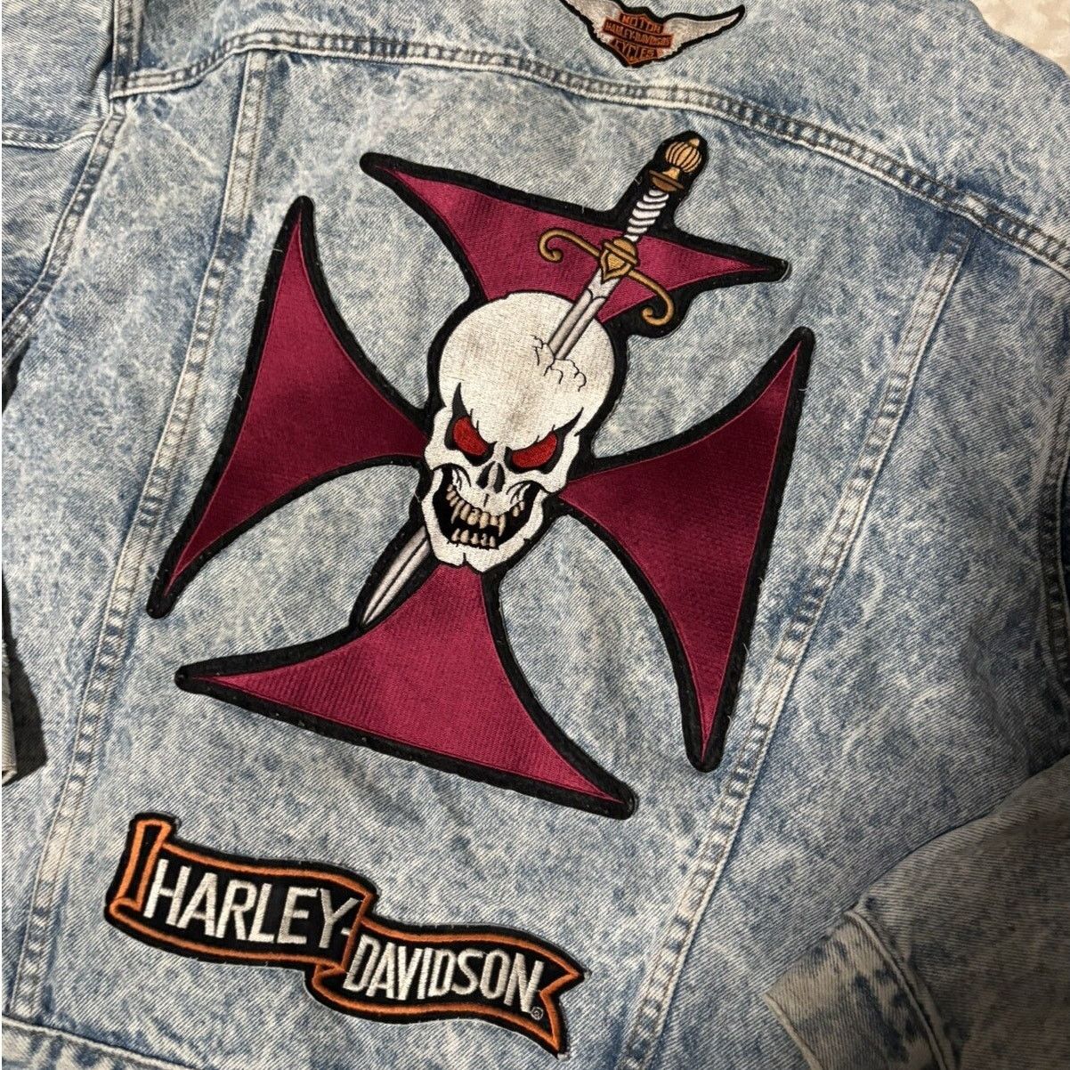 Levi's Vintage 1980s Levi’s Trucker Jacket - Patches, Harley Cross Size US L / EU 52-54 / 3 - 2 Thumbnail