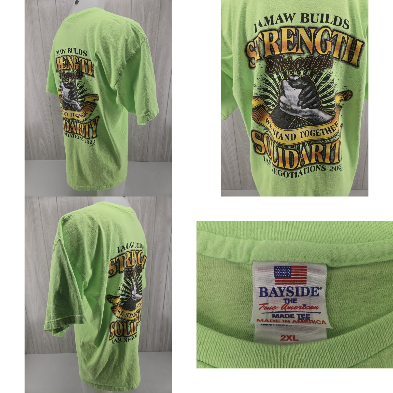 Vintage VINTAGE Bayside International Association of Machinists and Aerospace Workers T-Shirt 2XL Green adult Mens 2022 graphic print short sleeve crew neck Size US XXL / EU 58 / 5 - 8 Thumbnail