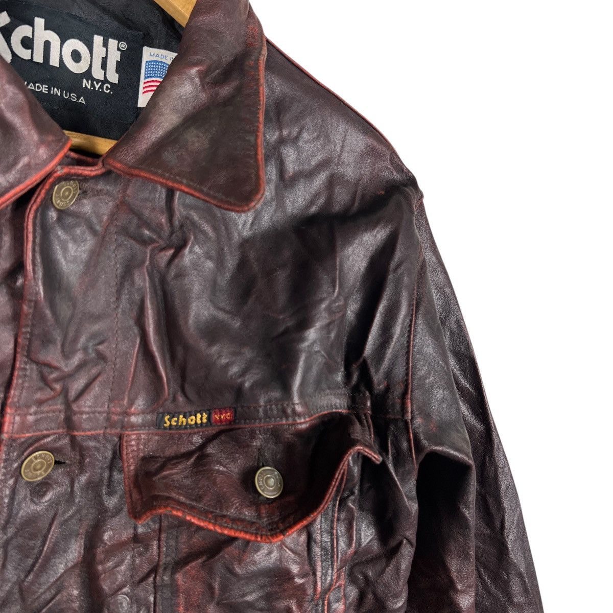 Schott 🔥 Vintage Schott Scartish Wrinkle Leather Jacket made In Usa Size US S / EU 44-46 / 1 - 10 Thumbnail