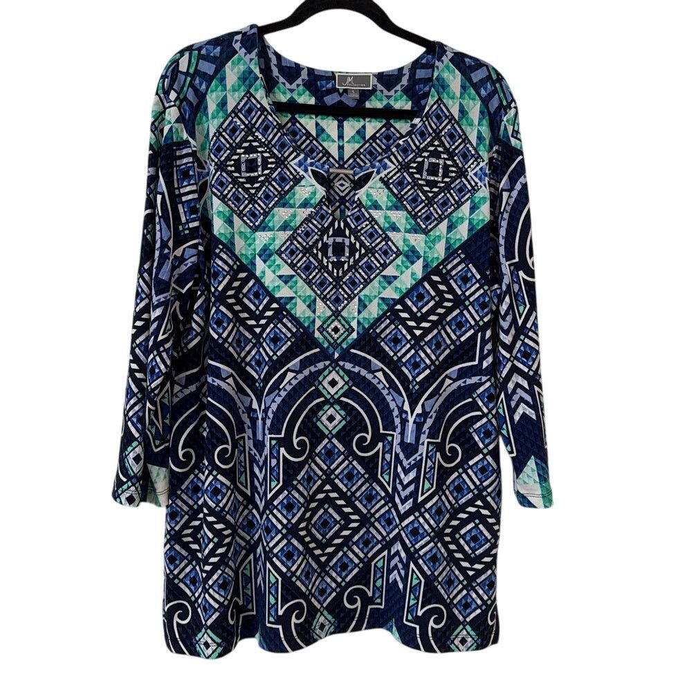 Other JM Collection Large Top 3/4 Sleeves Blue W Rhinestone Accent Size L / US 10 / IT 46 - 1 Thumbnail