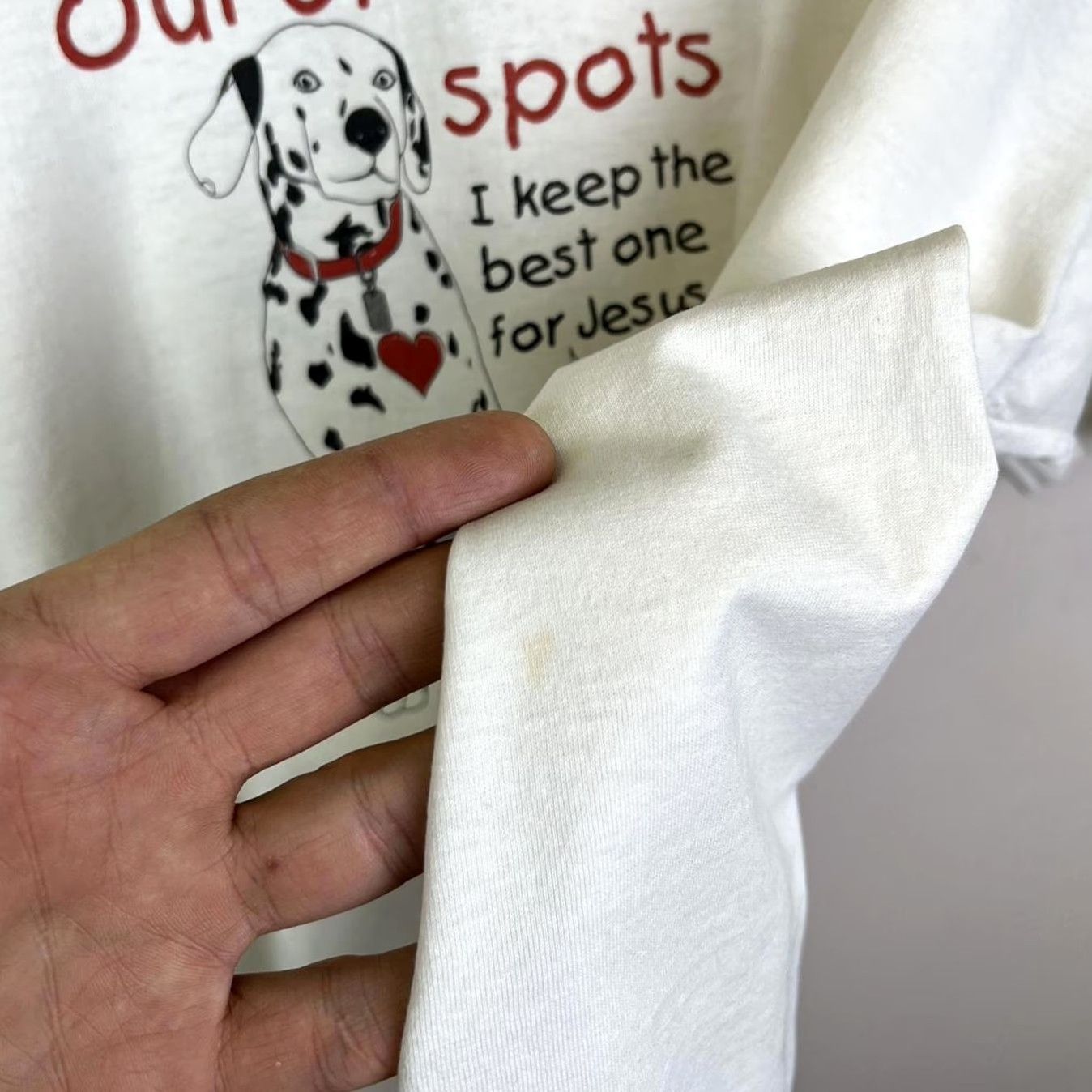 Fruit Of The Loom Funny Dalmatian Graphic Tee - Out of All My Spots 90s vintage Shirt Adult XL White Nike Size US XL / EU 56 / 4 - 6 Thumbnail