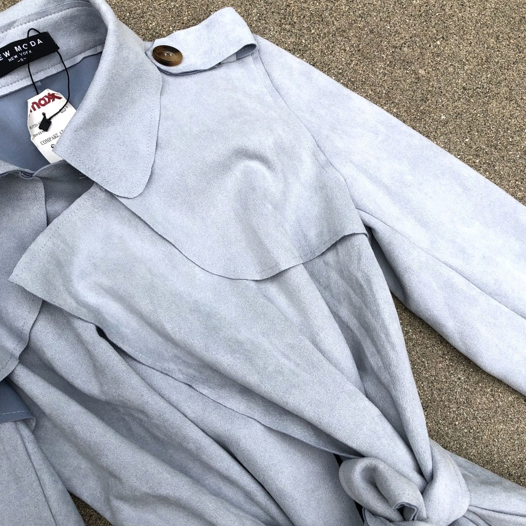 Vintage FEW MODA NEW YORK Trench Coat Jacket Women's SMALL Light Blue Faux Suede Coat Coat Size S / US 4 / IT 40 - 3 Thumbnail