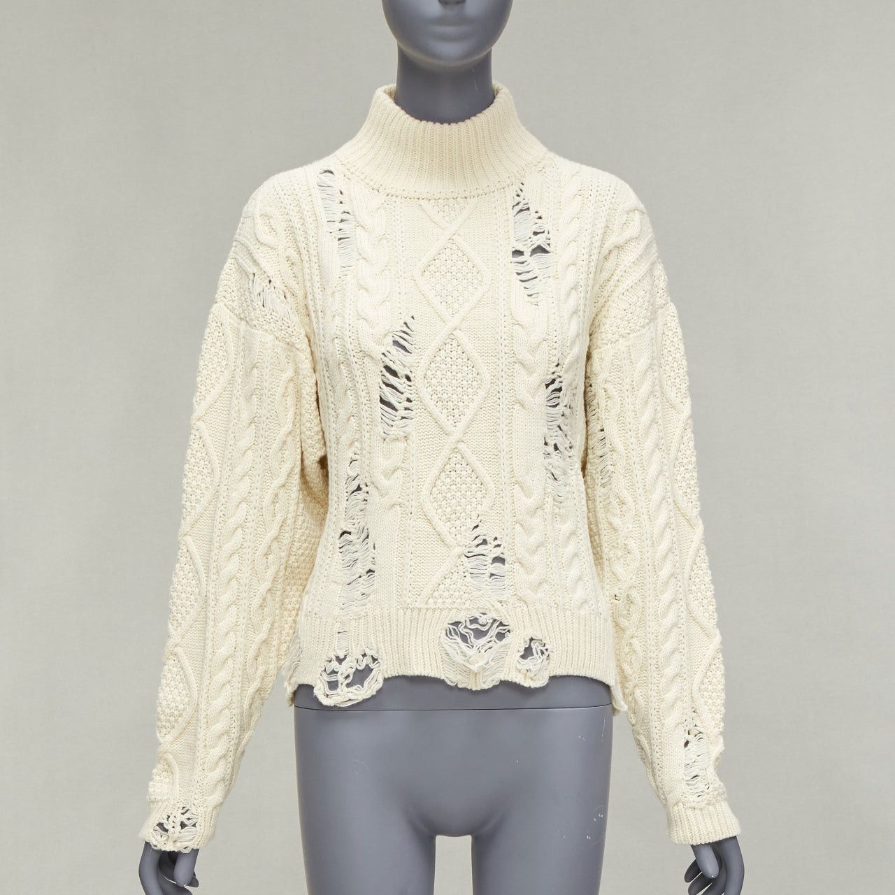 Maison MIHARA YASUHIRO MIHARA YASUHIRO cream acrylic wool distressed cable knit pullover sweater FR36 Size S / US 4 / IT 40 - 1 Thumbnail