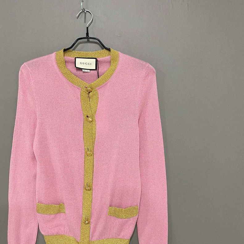 Gucci Gucci Pink gold-bordered gold-buttoned cardigan jacket Size XS / US 0-2 / IT 36-38 - 2 Thumbnail