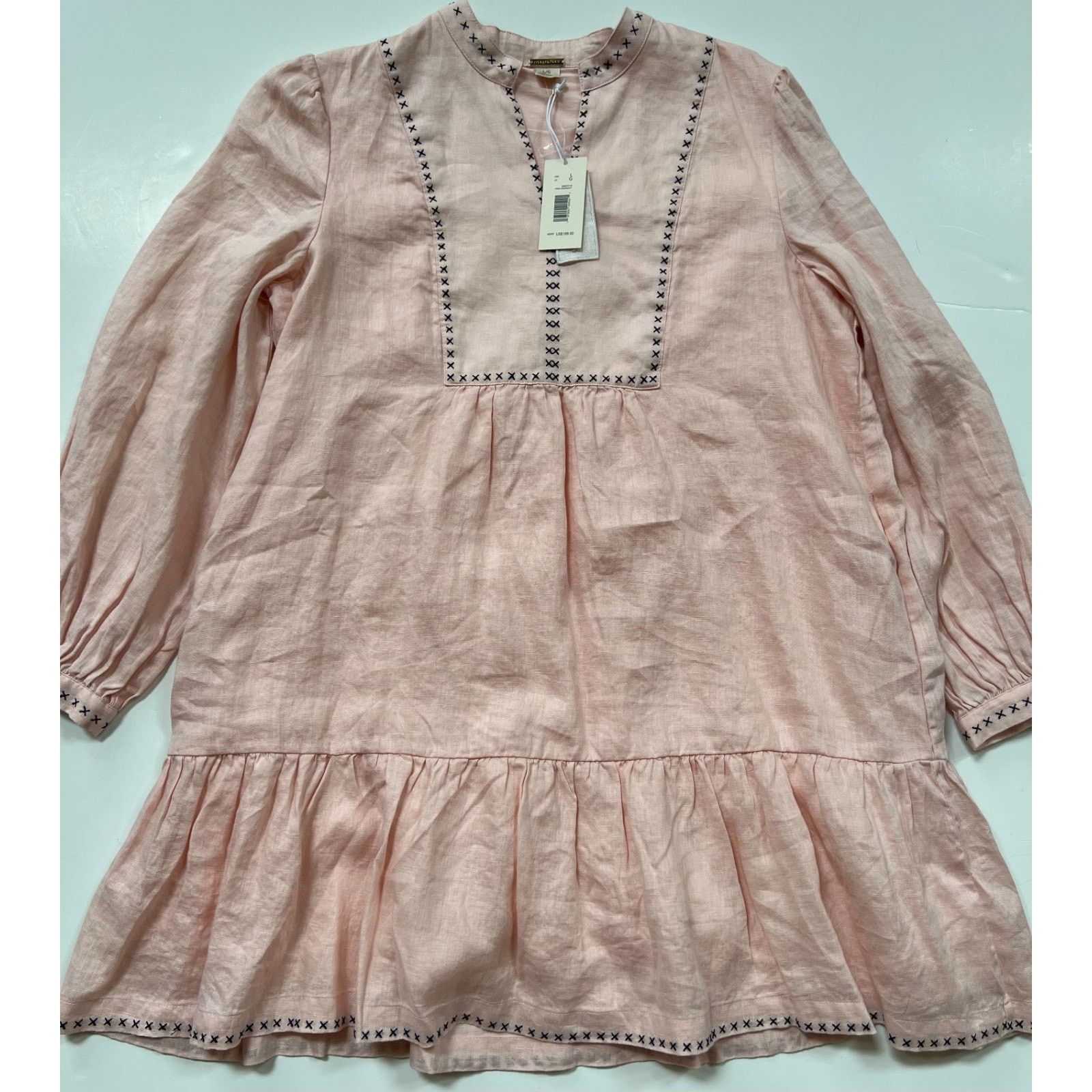 Magaschoni Linen Dress Mini Drop Waist Coral Lined Size L