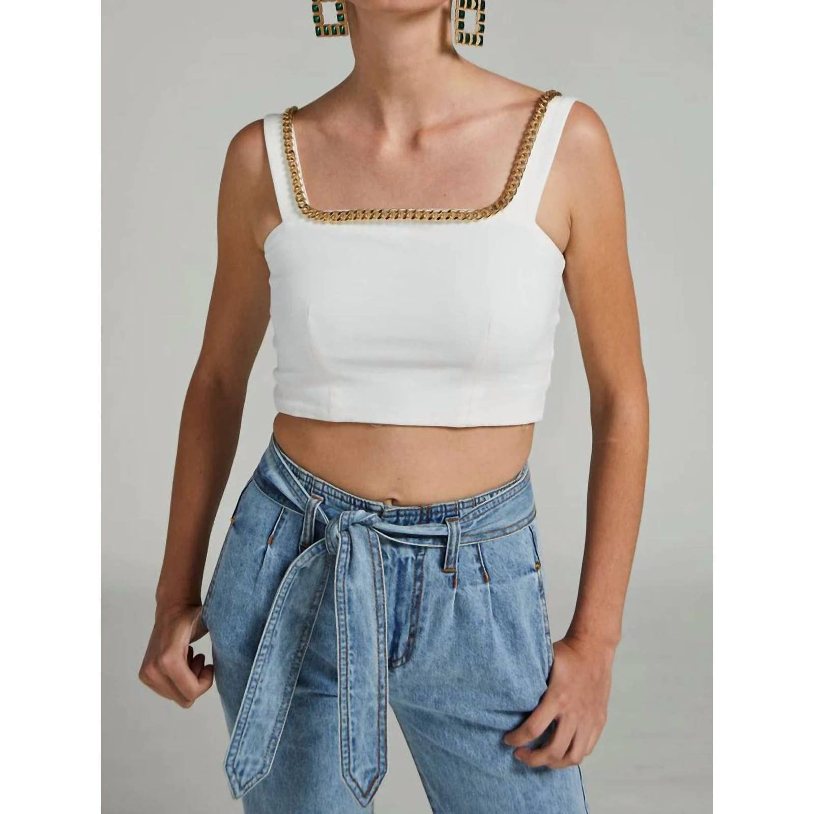 Generation Love Dallas Chain Tank Top- Latte/Silver