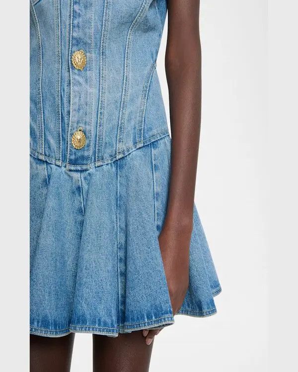 Balmain o1s1wg111025 Denim Mini Dress in Light Blue Size L / US 10 / IT 46 - 3 Thumbnail