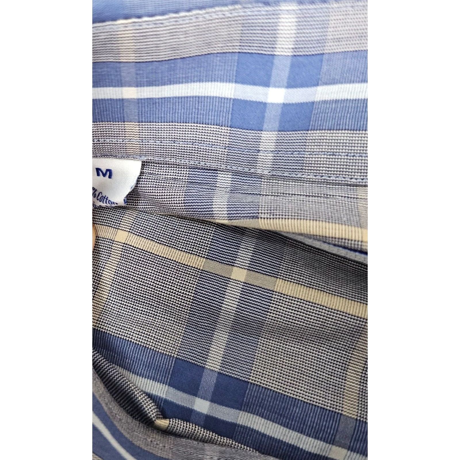 David Donahue David Donahue Dress Shirt Mens Medium Blue Check Cotton Long Sleeve Button Up Size 40R - 4 Thumbnail