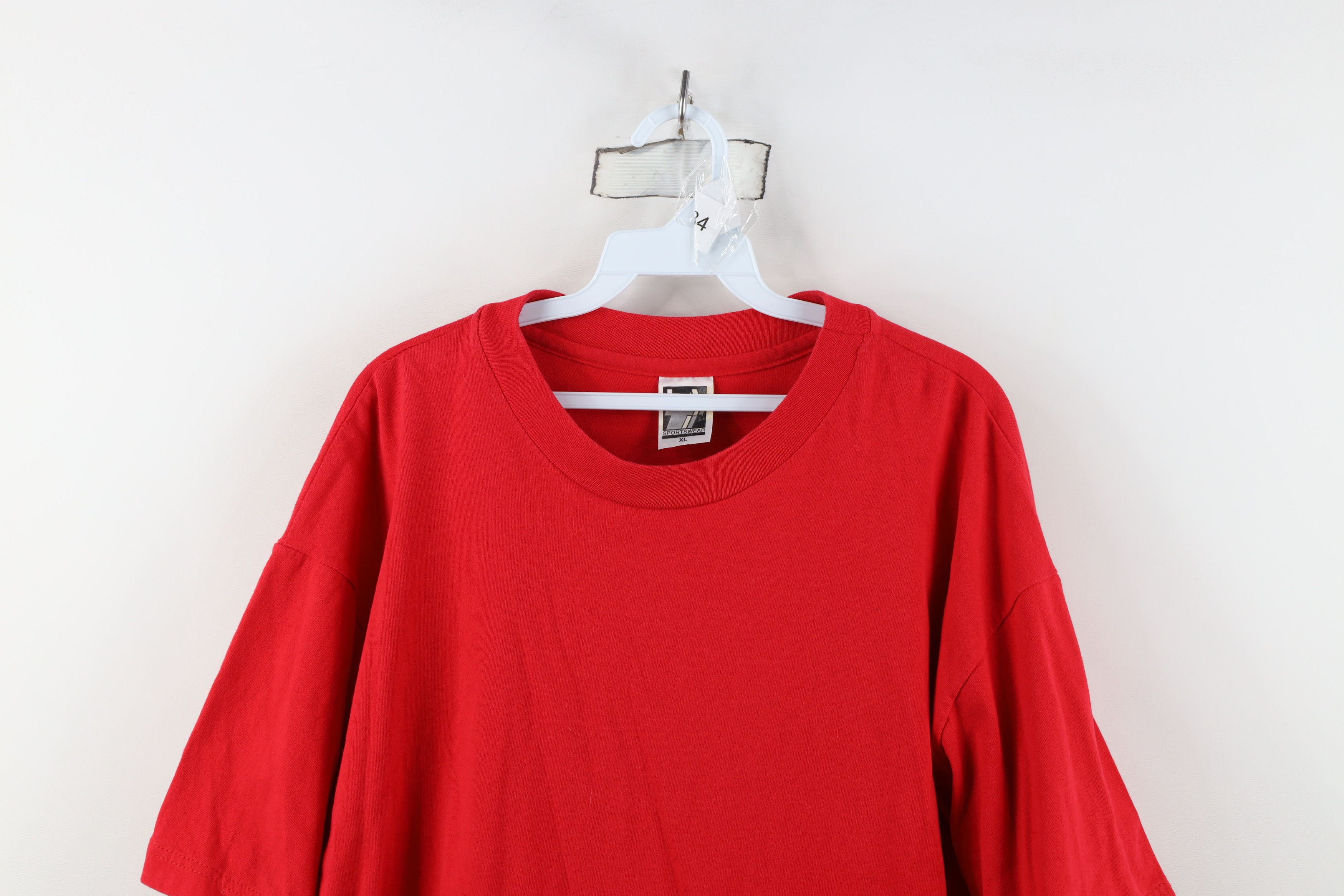 Vintage Vintage 90s Streetwear Heavyweight Cotton T-Shirt Red USA Size US XL / EU 56 / 4 - 2 Thumbnail