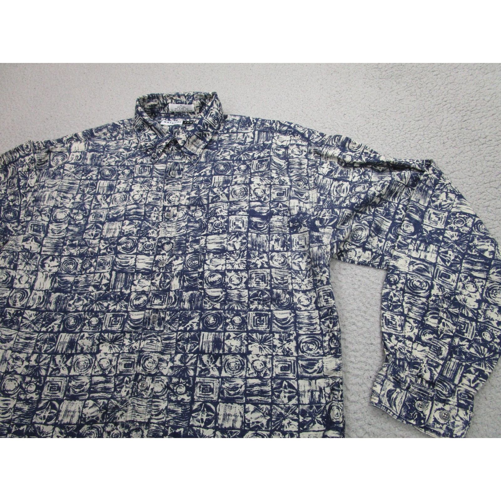 Vintage VINTAGE Natural Tone Shirt Mens L Blue Linen Geometric 90s Party Size US L / EU 52-54 / 3 - 2 Thumbnail