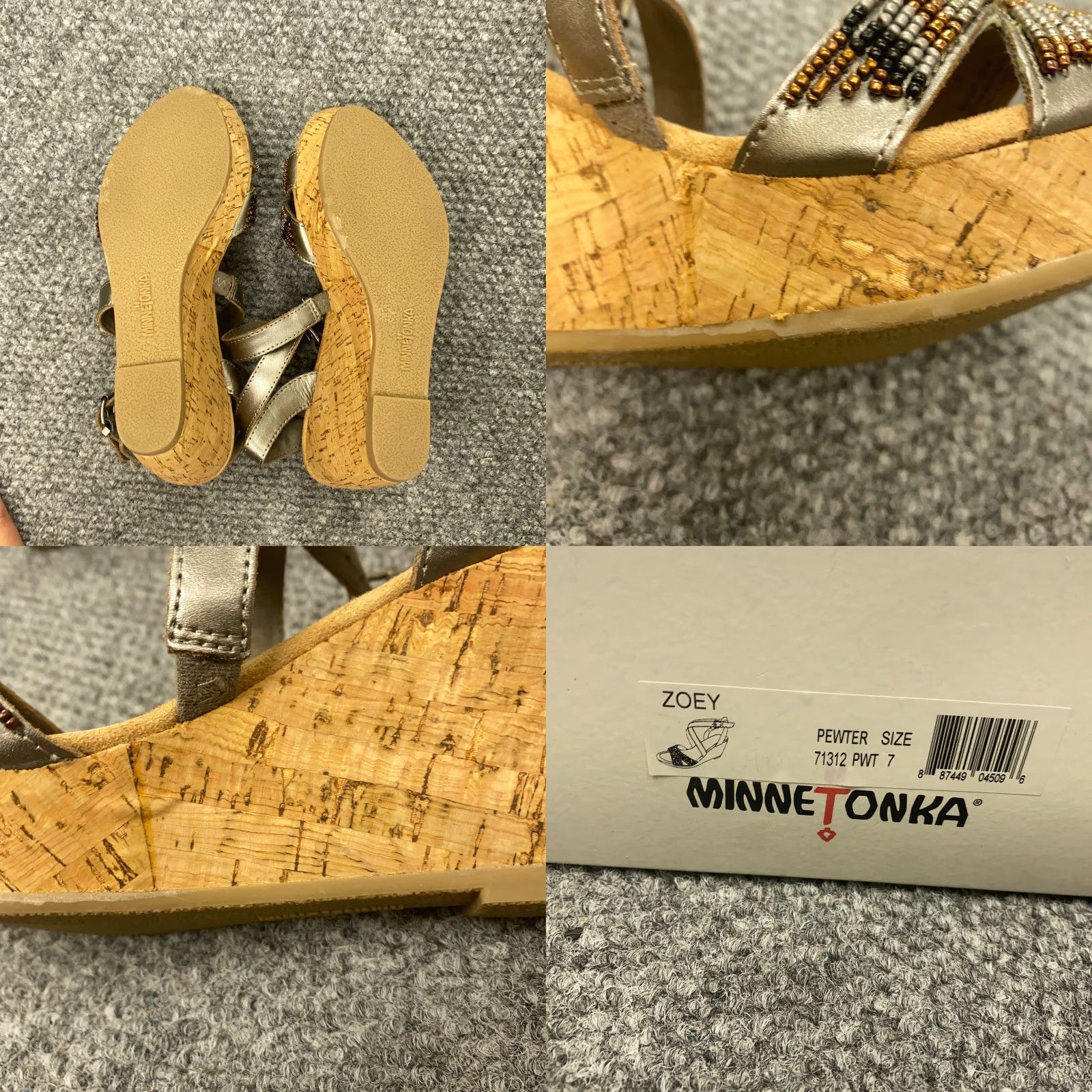 Minnetonka MINNETONKA Womens Sandals Size 7 Pewter Beaded Wedge Cork Southwestern Open Toe Size US 7 / IT 37 - 8 Thumbnail