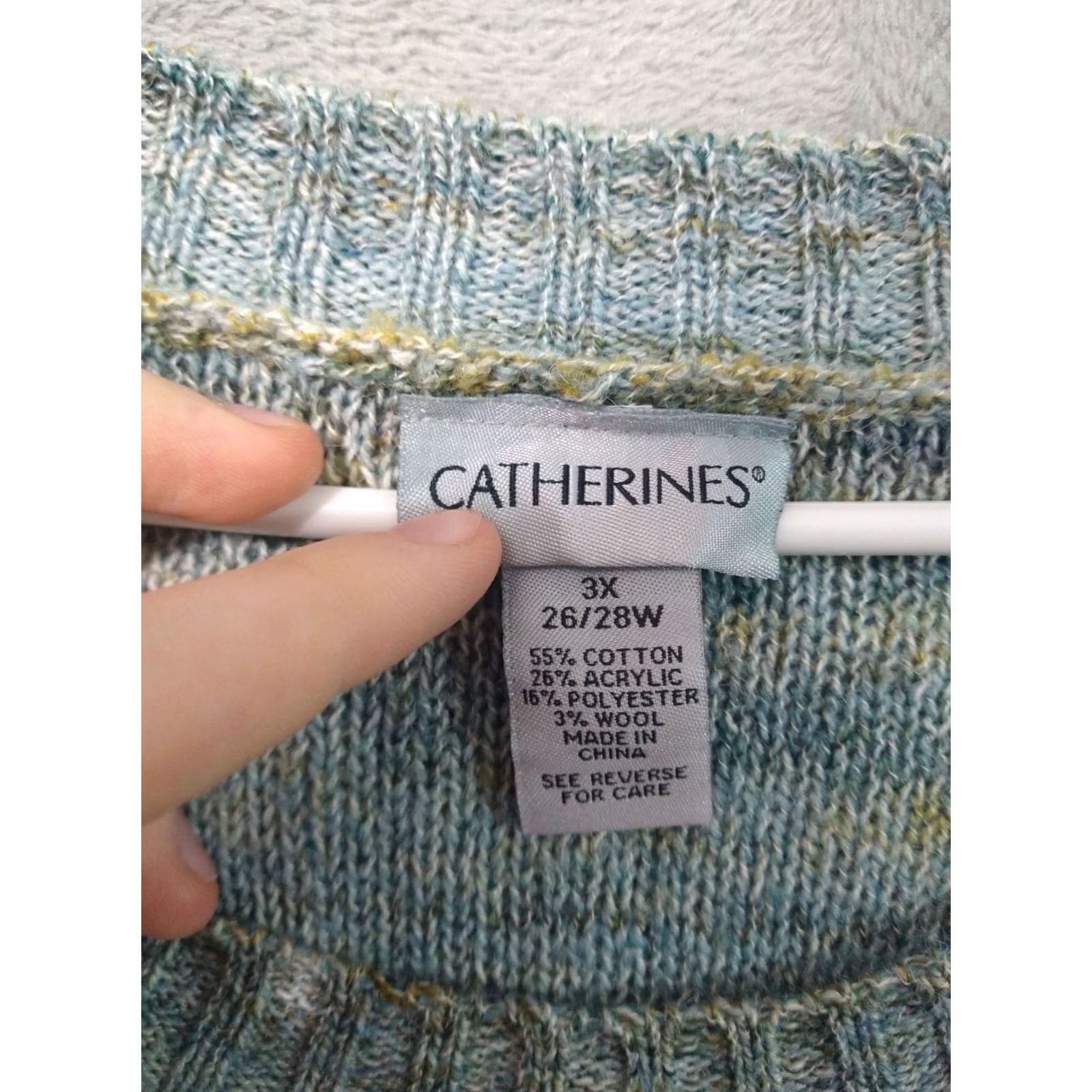 Vintage Catherines Sweater Pullover Womens 3X Plus Blue Striped Cable Knit Wool Blend Crew Neck Long Sleeve Knit Casual Winter Spring Fall Womens Size XXL / US 16-18 / IT 52-54 - 5 Thumbnail