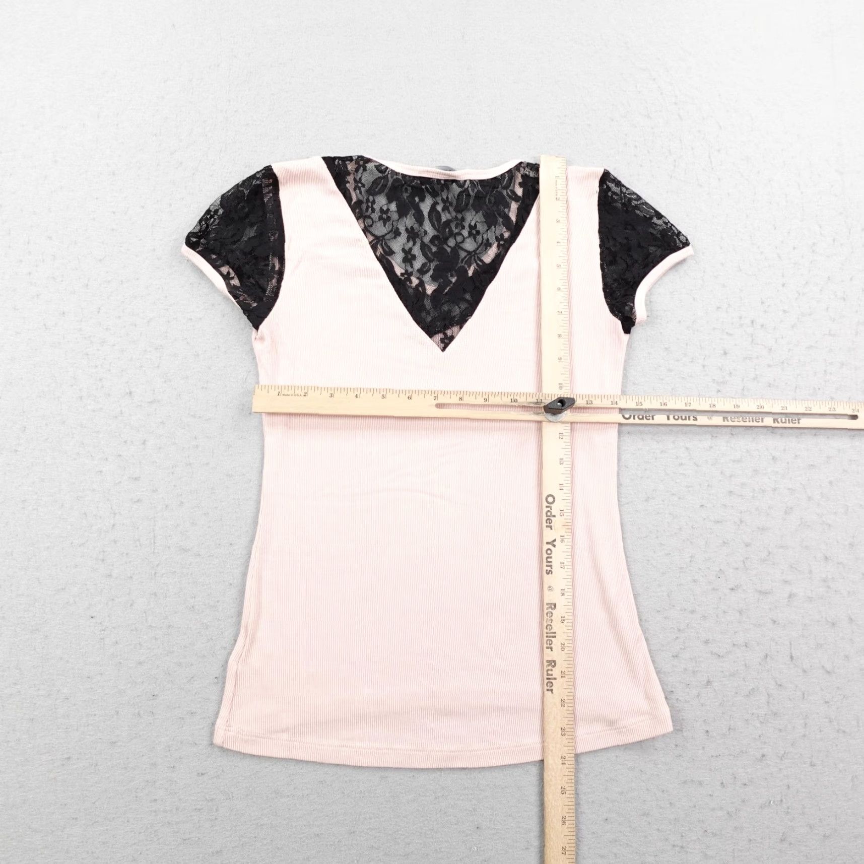 Bebe Bebe Shirt Adult Large Pink Black Lace Ribbed V Neck Rhinestone Top Y2K USA Size L / US 10 / IT 46 - 6 Thumbnail