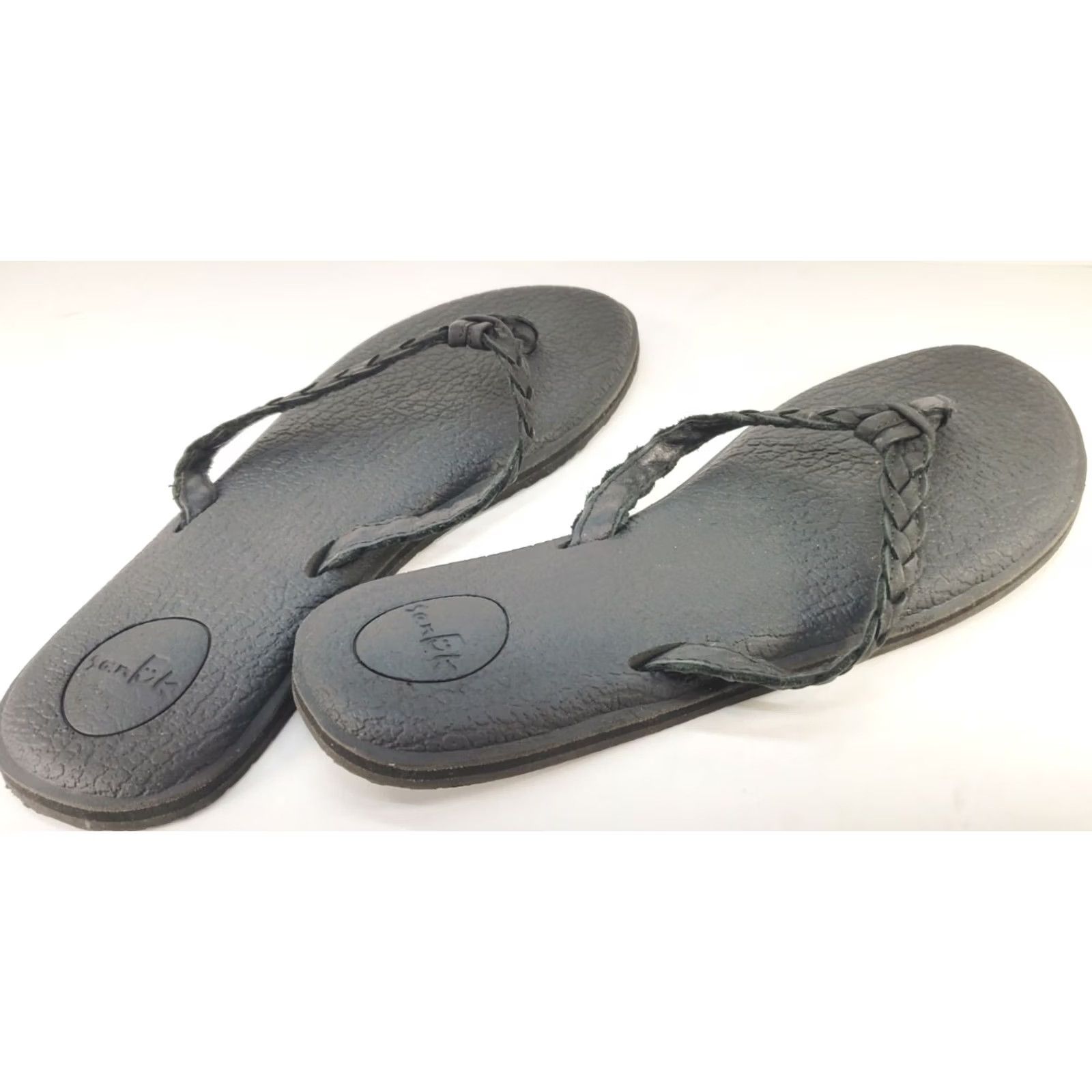 Sanuk VINTAGE Sanuk Yoga Braid Leather Flip Flop Sandals Women's 10 Black 101112767 Mens Womens Girls? Size US 9 / IT 39 - 4 Thumbnail