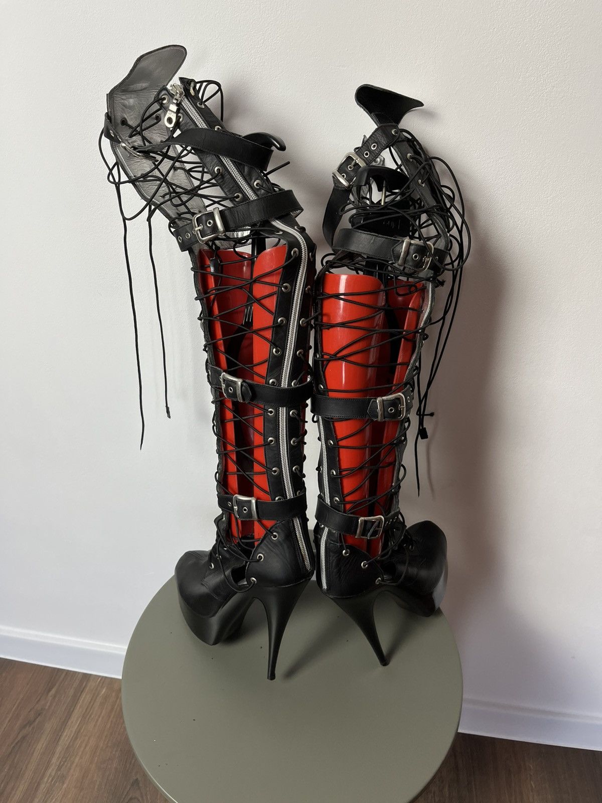 If Six Was Nine × Japanese Brand Gothic Thigh High Platform Heels with Laces and Buckles Size US 8 / IT 38 - 10 Thumbnail
