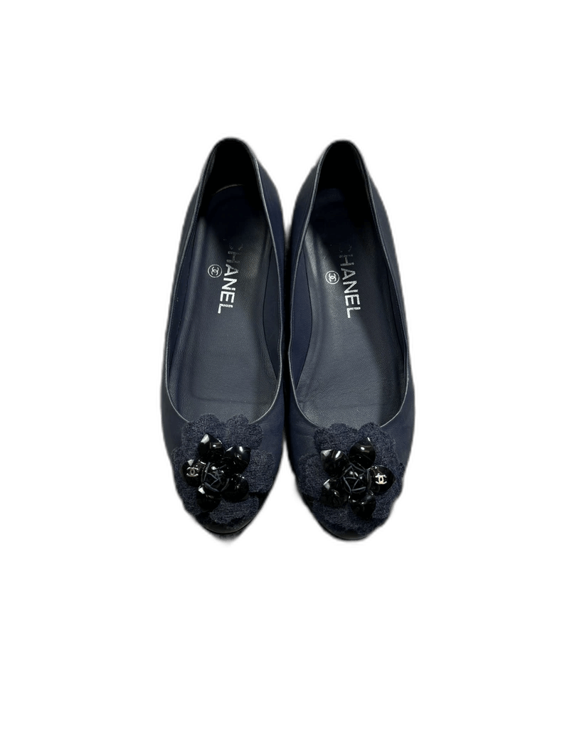 Chanel Purple Camellia Ballerina Flats Size 37-yf