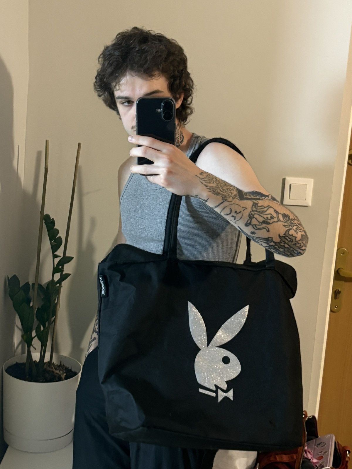 Vintage Playboy glitter logo large shopping bag tote shopper Size ONE SIZE - 3 Thumbnail