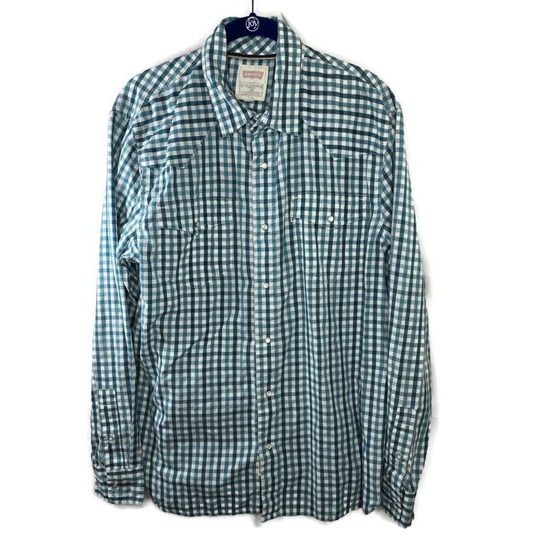 Levi's Levi's Pearl Snap Modern Western Teal White Plaid Shirt M Size US M / EU 48-50 / 2 - 1 Thumbnail