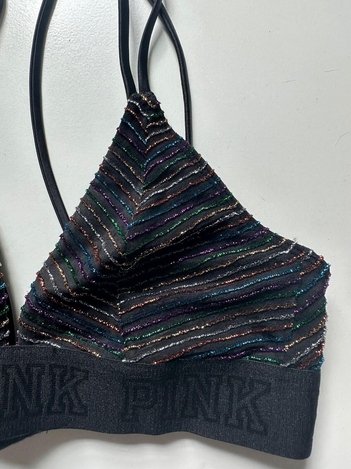Pink Victoria Secret Pink Black & Rainbow Bralette Size ONE SIZE - 2 Thumbnail