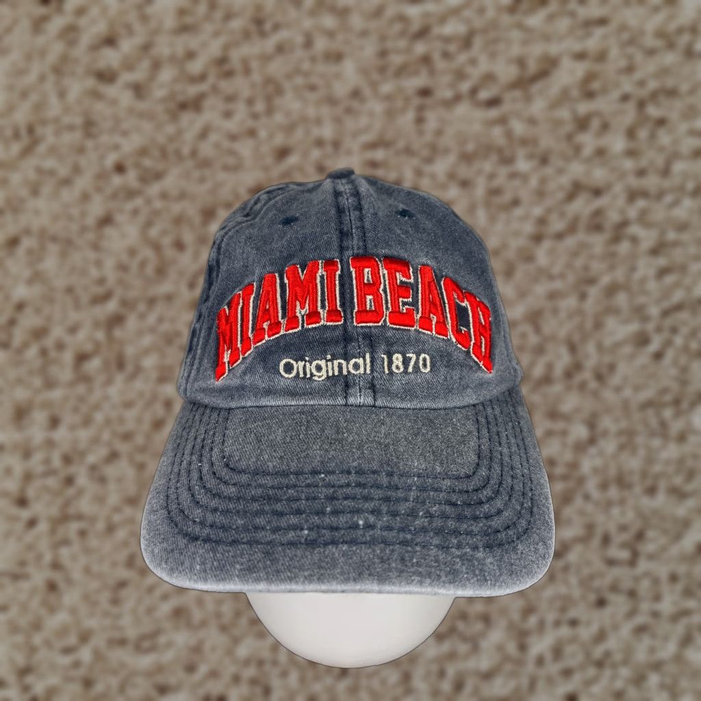 Vintage Miami Beach Original 1870 Hat Cap Strap Back One Size Adult Blue Red 100% Cotton Size ONE SIZE - 1 Thumbnail