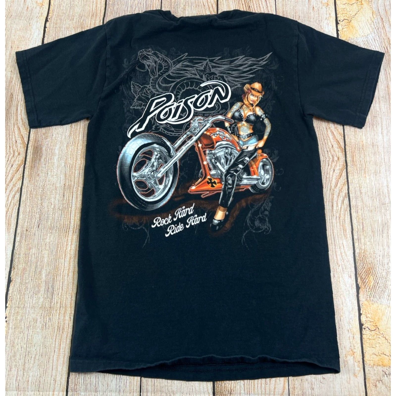 Vintage VINTAGE Poison Rock Band Black Skull Ride The Wind Motorcycle T Shirt Small Size US S / EU 44-46 / 1 - 2 Thumbnail