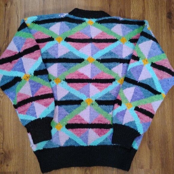 Other Vintage Alpaca Wool Abstract Geometric Cardigan Sweater Size L / US 10 / IT 46 - 5 Thumbnail