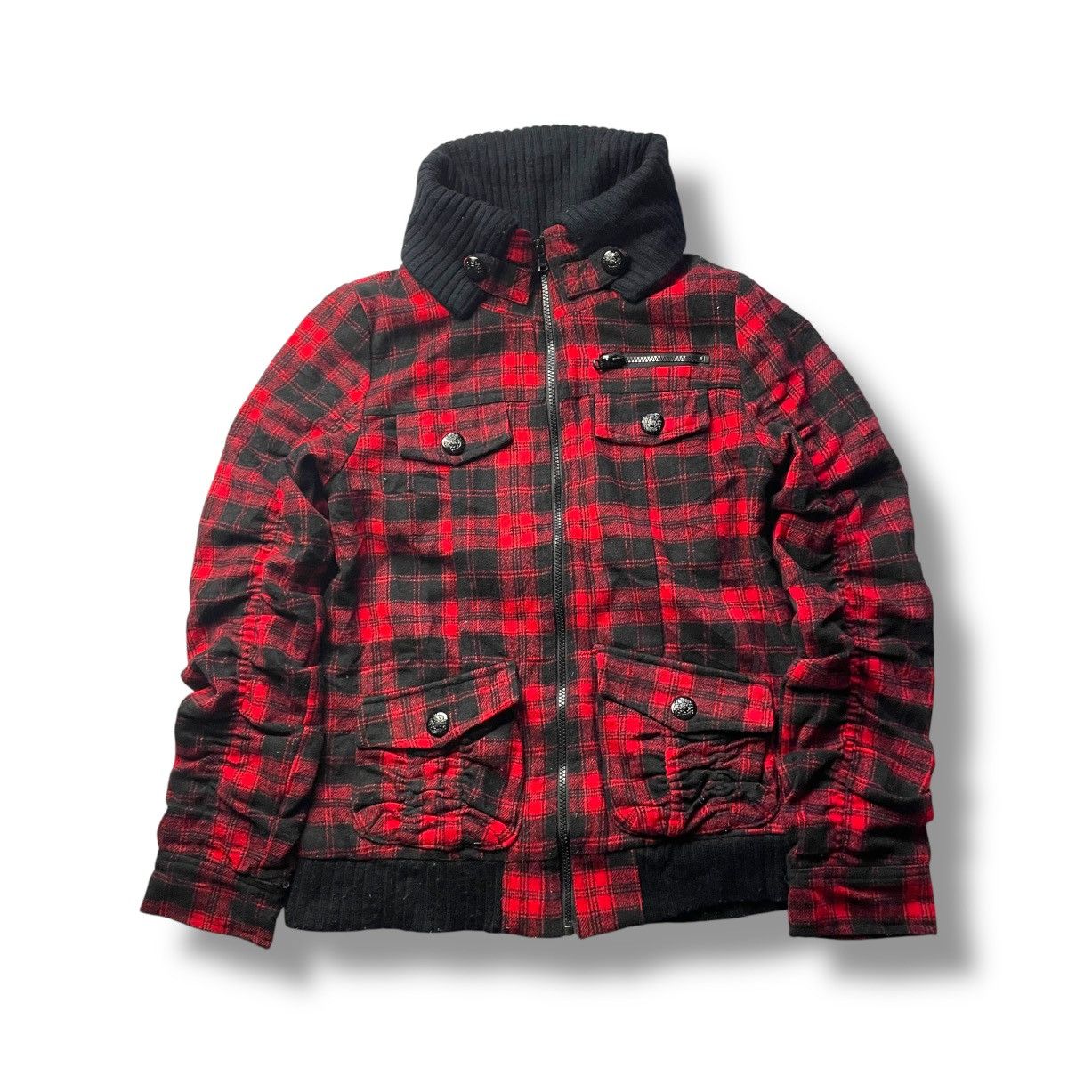If Six Was Nine × Japanese Brand × Le Grande Bleu (L.G.B.) 🇯🇵 SKY BOMBER TARTAN FULL ZIP PUNK GOTHIC WOOL JACKET Size US M / EU 48-50 / 2 - 1 Thumbnail