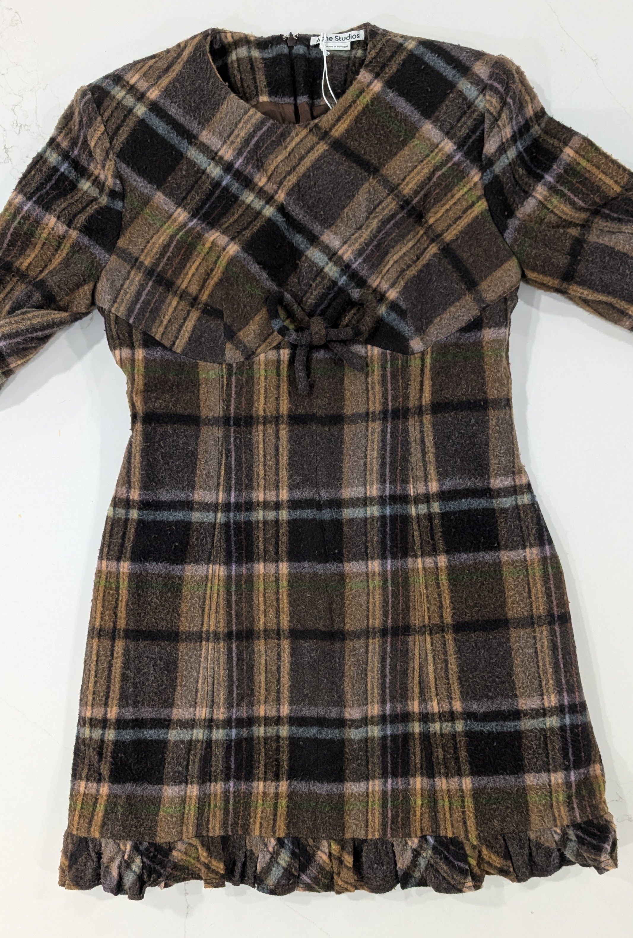 Acne Studios Acne Studios Delfin Plaid Wool Mini Dress Brown Ruffle Hem Size S / US 4 / IT 40 - 3 Thumbnail