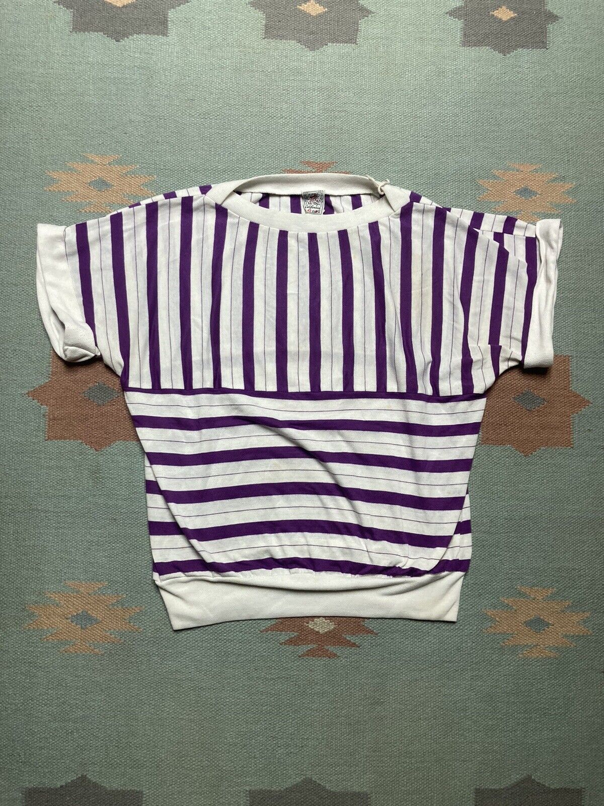 Vintage 70s t shirt Ms tops california striped ringer purple boxy Lg Size S / US 4 / IT 40 - 1 Thumbnail