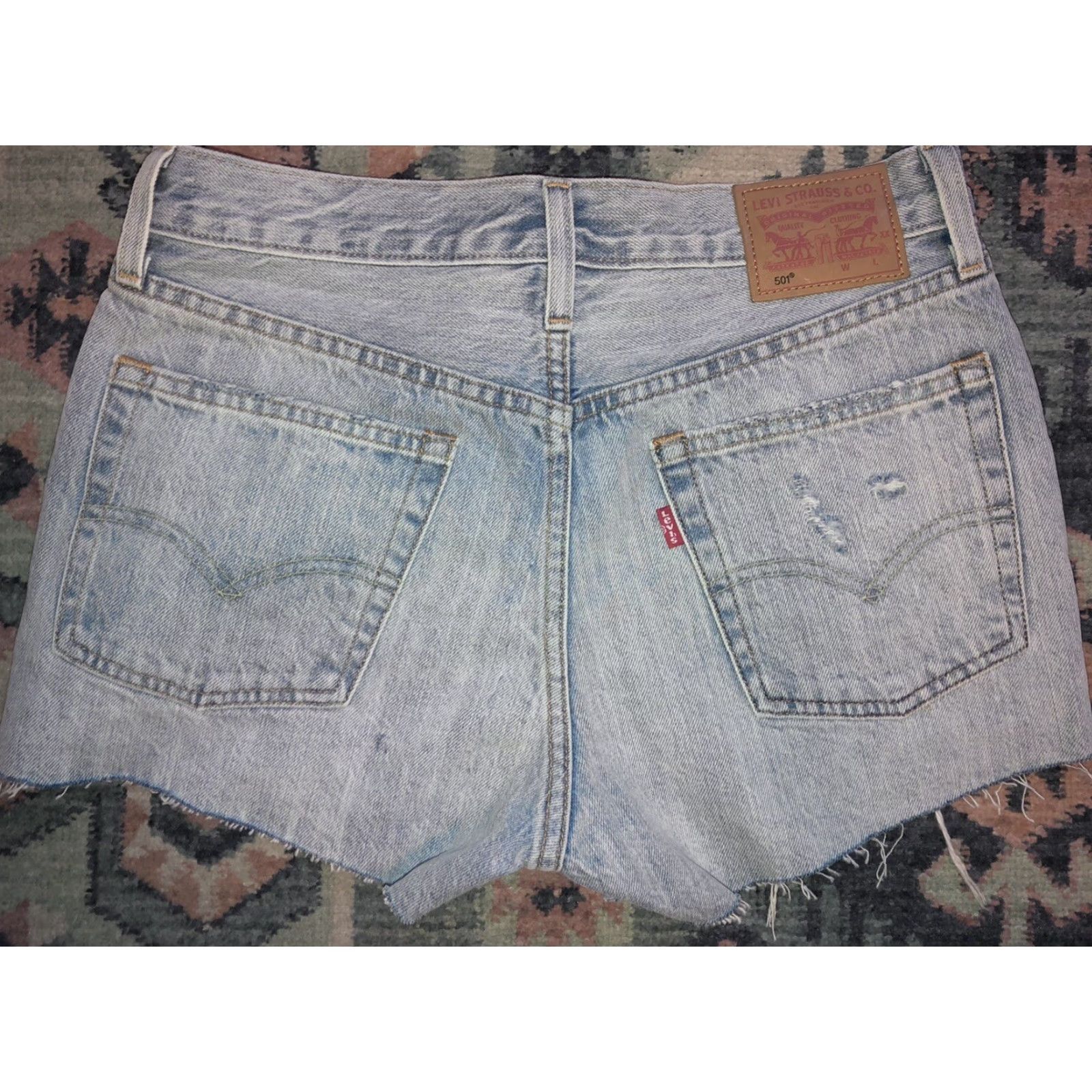 Levi's Levis 501 Original Shorts Womens Denim Patchwork Frayed Raw Edge Button Fly 26 Blue 80s Size 26" / US 2 / IT 38 - 2 Thumbnail