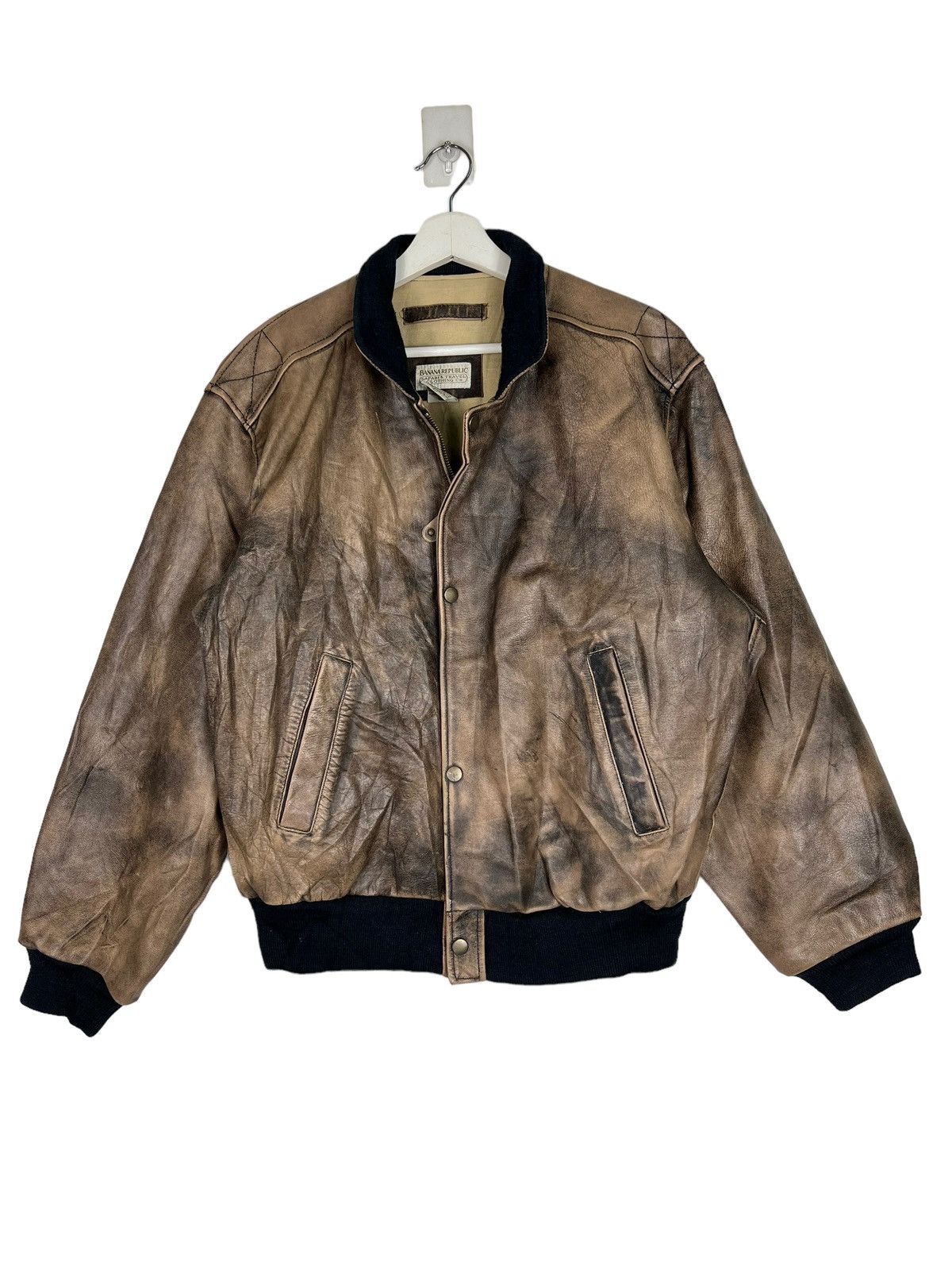 Banana Republic 🔥 1980s BANANA REPUBLIC TRAVEL SAFARI DYED LEATHER JACKET Size US L / EU 52-54 / 3 - 2 Thumbnail