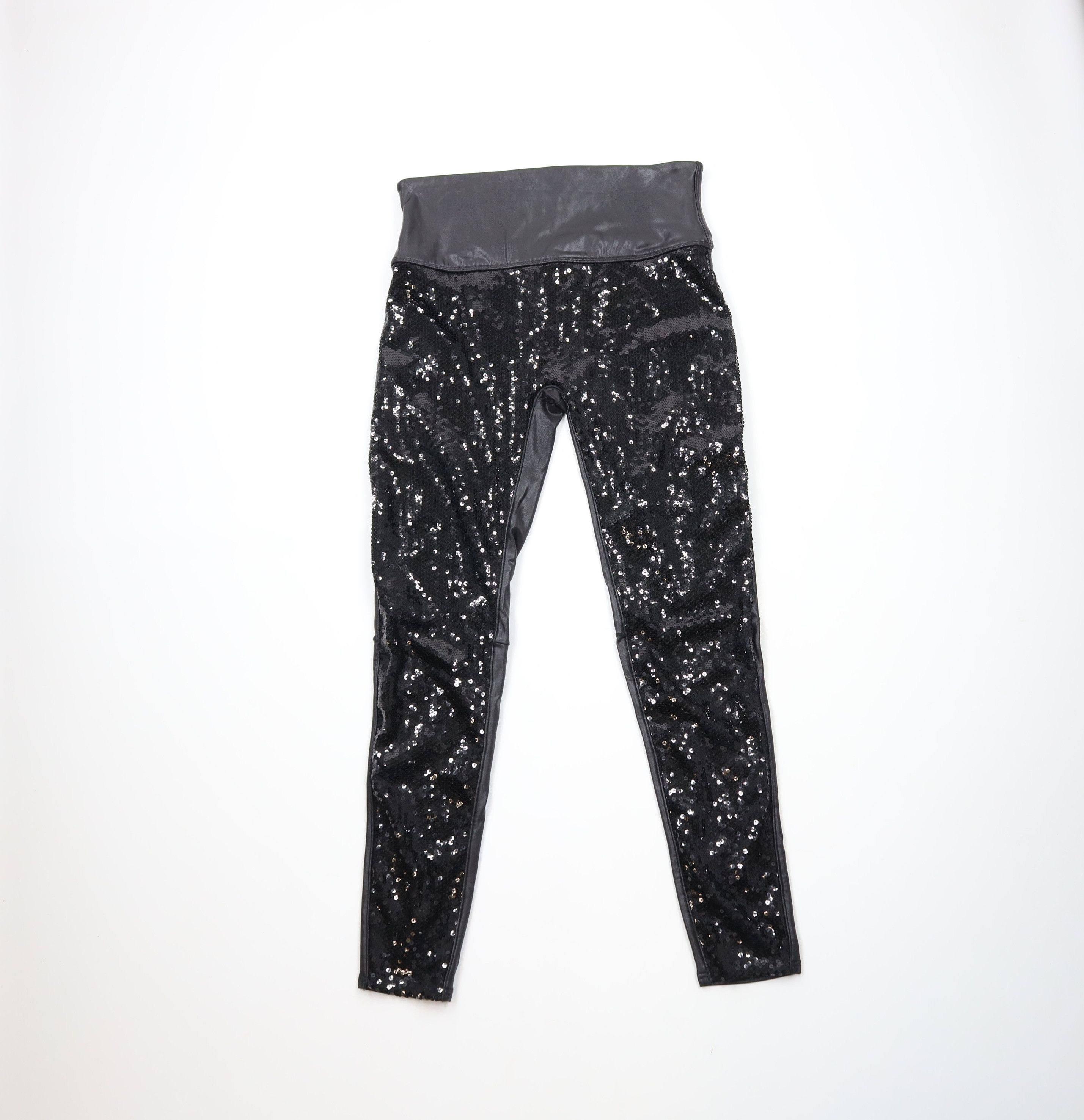 Spanx × Vintage Spanx Faux Leather Sequined Stretch Shapewear Leggings Black Size 30" / US 8 / IT 44 - 1 Thumbnail