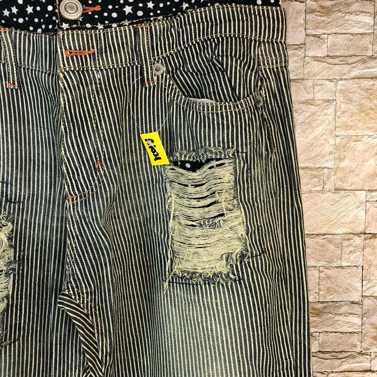 Japanese Brand Japan double waist Stripe Distressed cargo Pants #A1021 Size US 29 - 10 Thumbnail