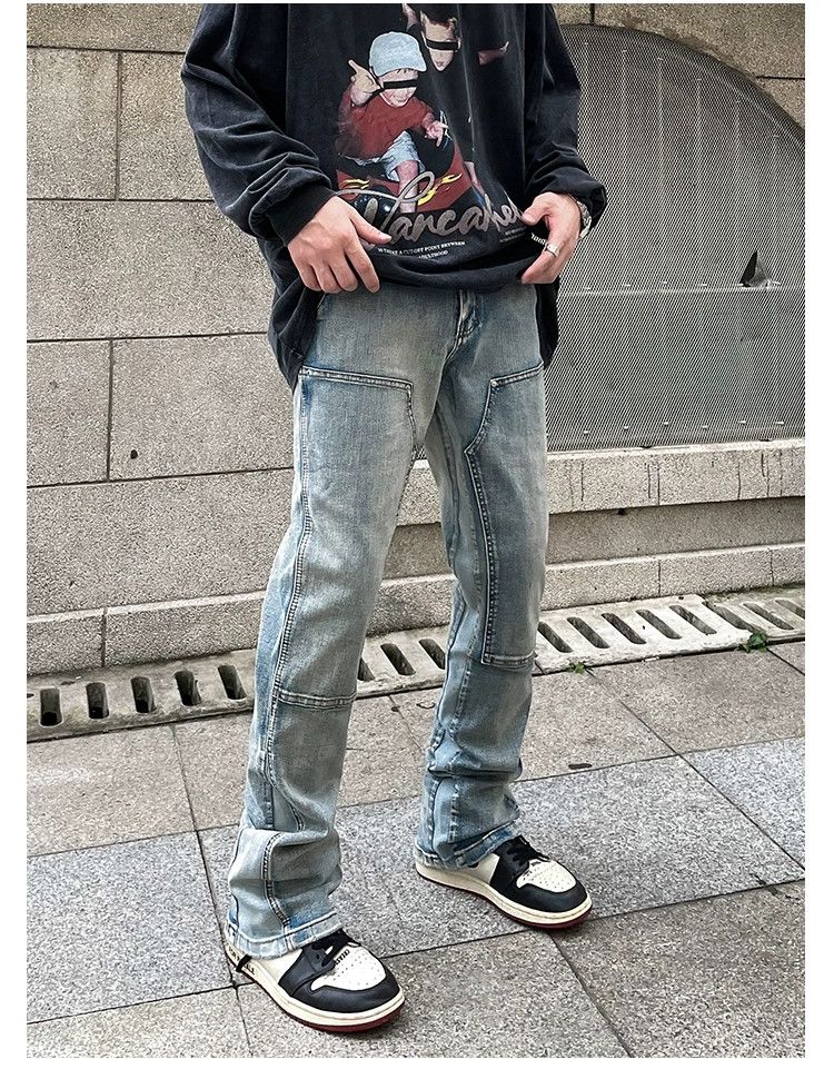 Jean × Vintage washed faded double knee punk flared jeans Size US 30 / EU 46 - 1 Thumbnail
