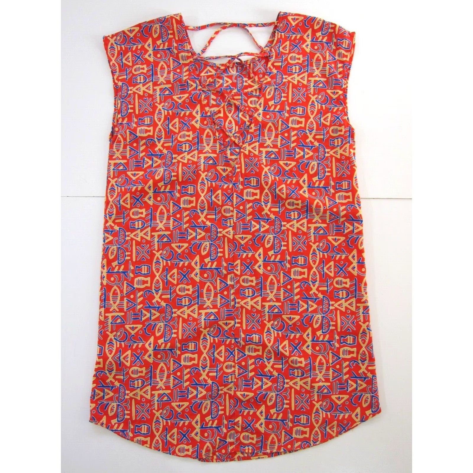 Vintage hug Red Abstract Fish Cap Sleeve Shift Sheath Tunic Dress Medium Size M / US 6-8 / IT 42-44 - 2 Thumbnail