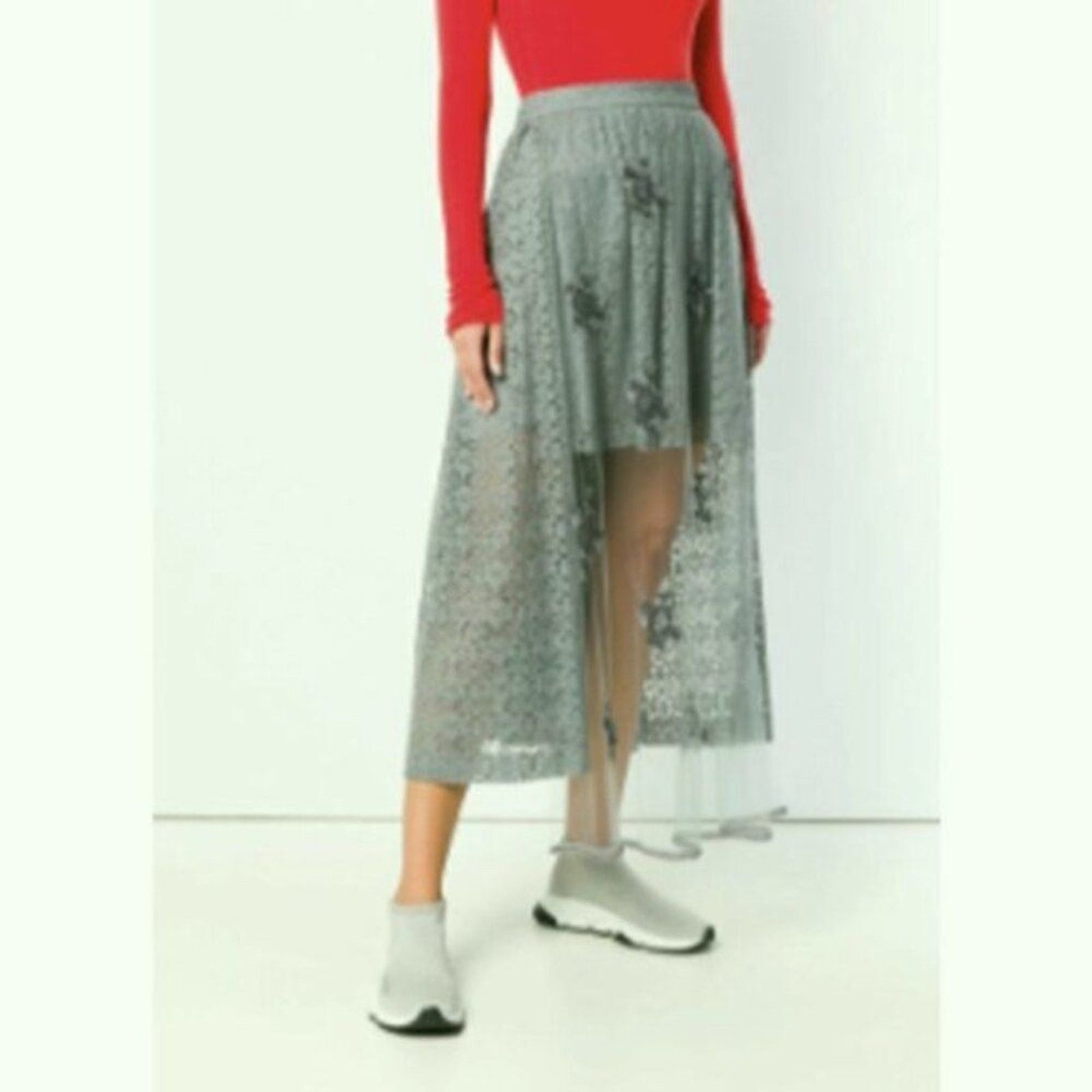 Stella McCartney Stella McCartney embellished lace high low skirt Gray Size 30" / US 8 / IT 44 - 1 Thumbnail
