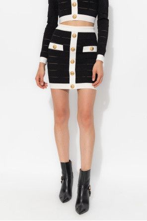 Balmain o1s1wg110825 Two Tone Buttoned Knit Skirt in Black Size 26" / US 2 / IT 38 - 3 Thumbnail