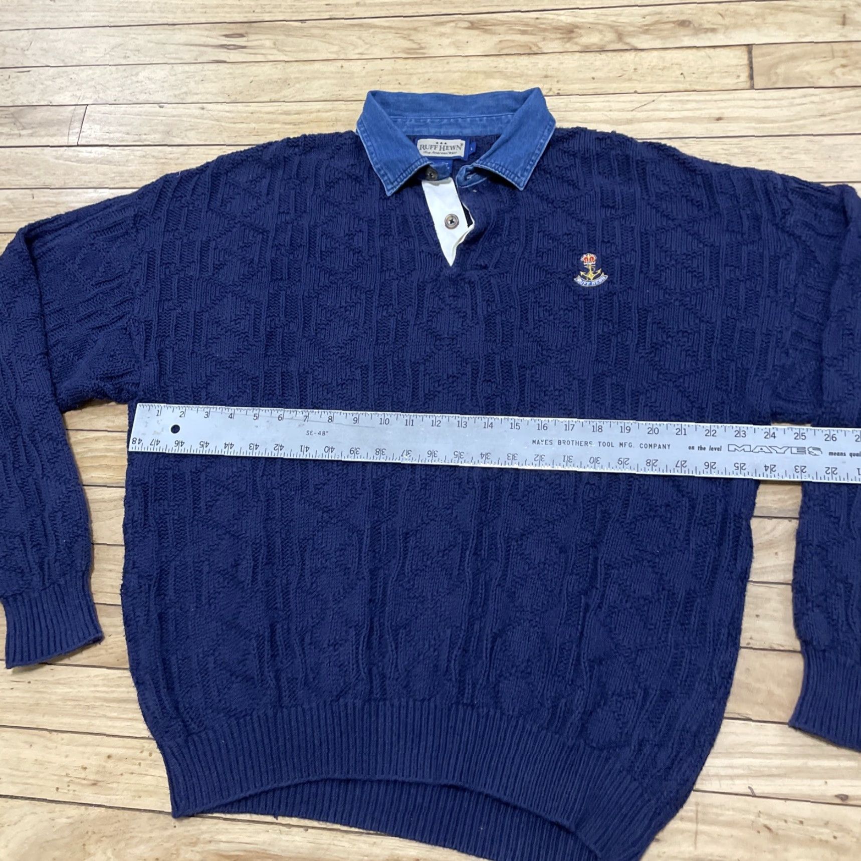 Nautica VINTAGE Ruff Hewn Complex: Nautical Pullover Sweater Men L Blue Anchor Logo Navy Knit USA Size US L / EU 52-54 / 3 - 5 Thumbnail