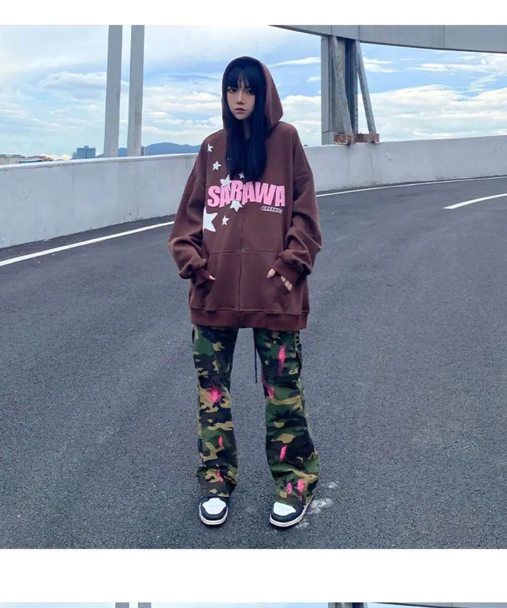 2023 New Star Letter Print Zipper Hoodies