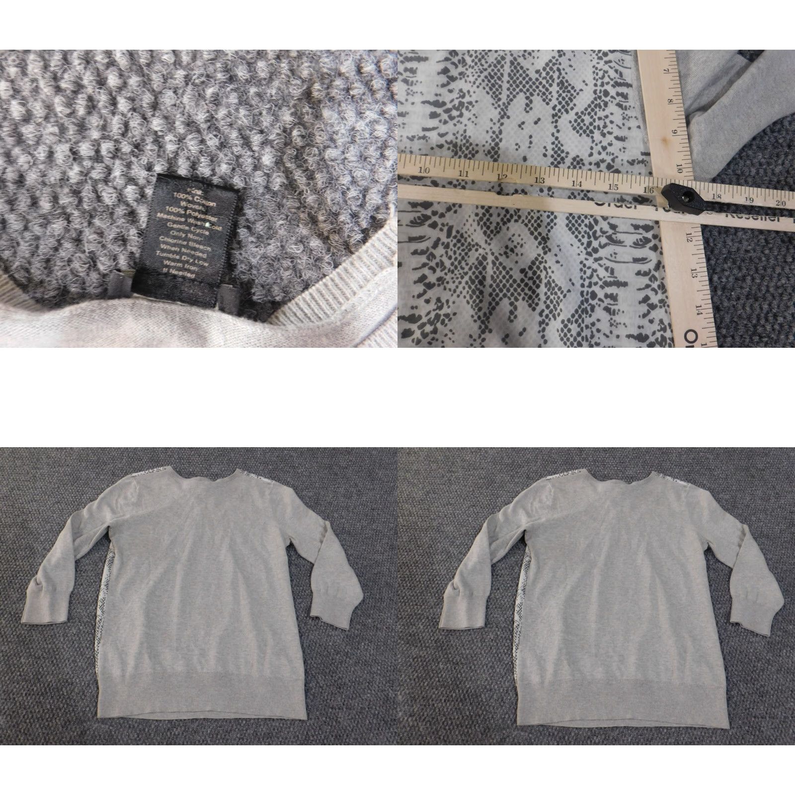 Ann Taylor Ann Taylor Sweater Pullover Crew Neck Long Sleeve Gray Cotton Knit Geometric Stretch, S, Casual, Regular, Women, Classic Fit Size S / US 4 / IT 40 - 8 Thumbnail