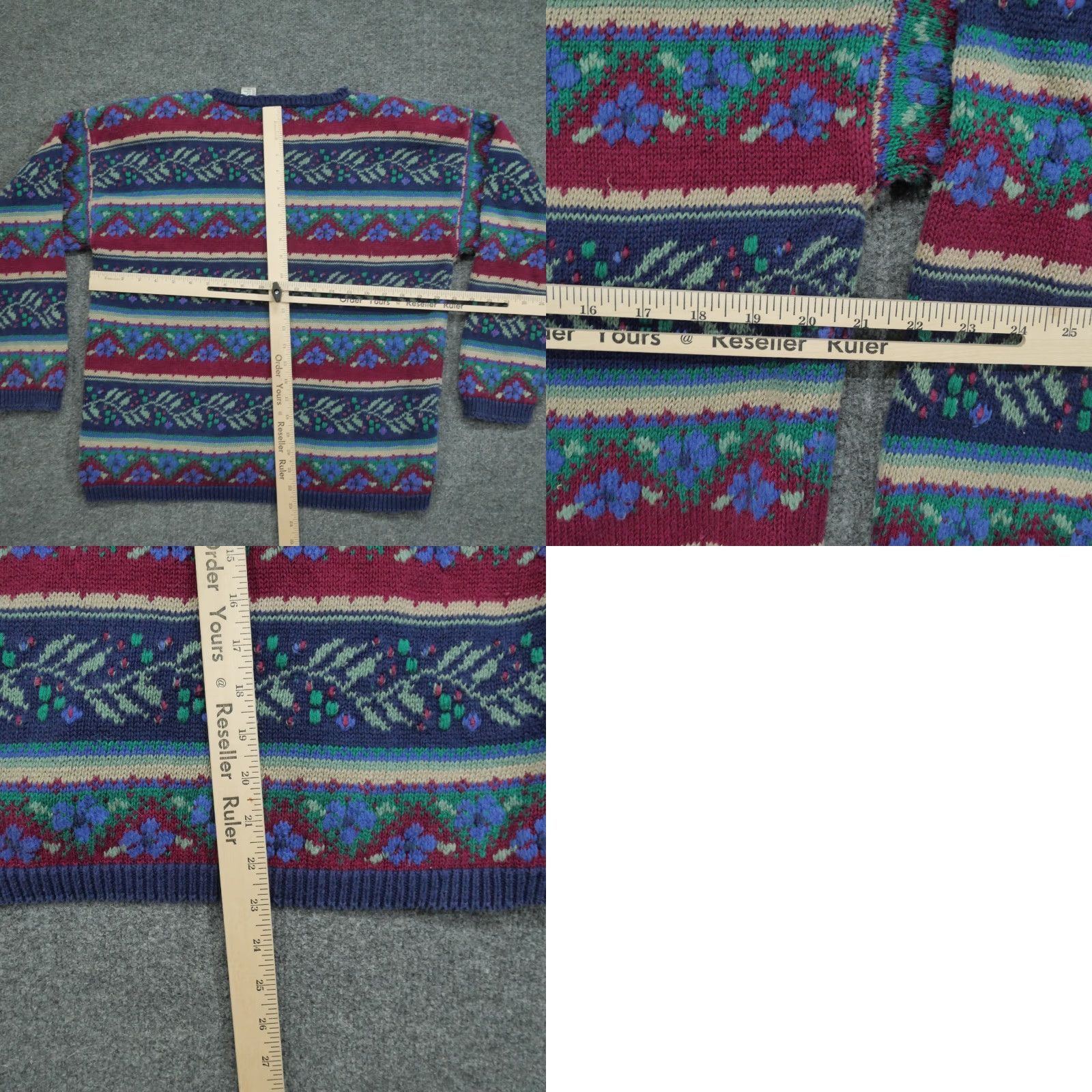 Vintage Vintage Northern Isles Sweater Womens Red Blue Floral Striped Cotton Ramie 90s Size XL / US 12-14 / IT 48-50 - 8 Thumbnail