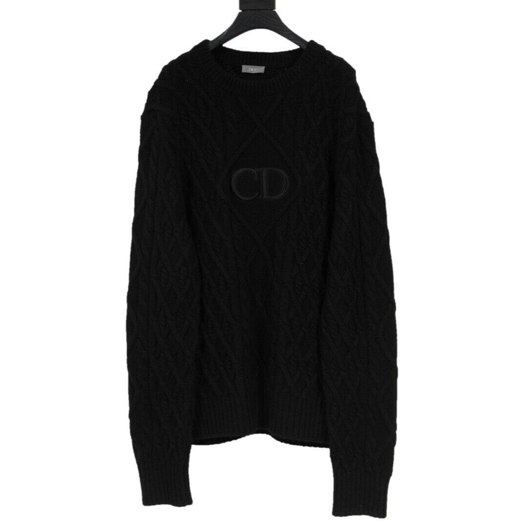 Dior CD Cable Knit Sweater Black Cashmere Pullover Size US L / EU 52-54 / 3 - 1 Thumbnail